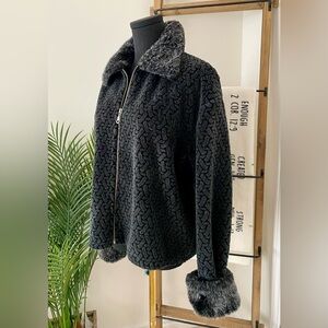 Cozy Black Teddy Jacket with Silver Hardware, Size XL